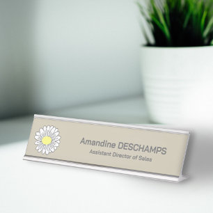 Porte-nom Pour Bureau Fleur de marguerite botanique Brown