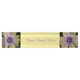 Porte-nom Pour Bureau Fleur de marguerite jaune et violette