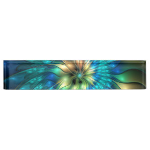 Porte-nom Pour Bureau Fleur d'Imaginaire lumineux, Fractale Abstraite co
