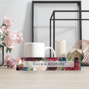 Porte-nom Pour Bureau Fleur radieuse Elégante aquarelle florale