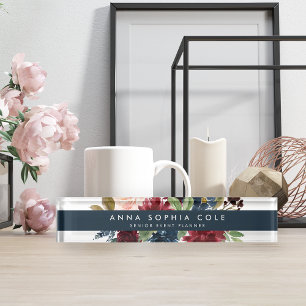 Porte-nom Pour Bureau Fleur radieuse Floral d'aquarelle moderne