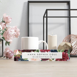 Porte-nom Pour Bureau Fleur radieuse | Floral d'aquarelle moderne