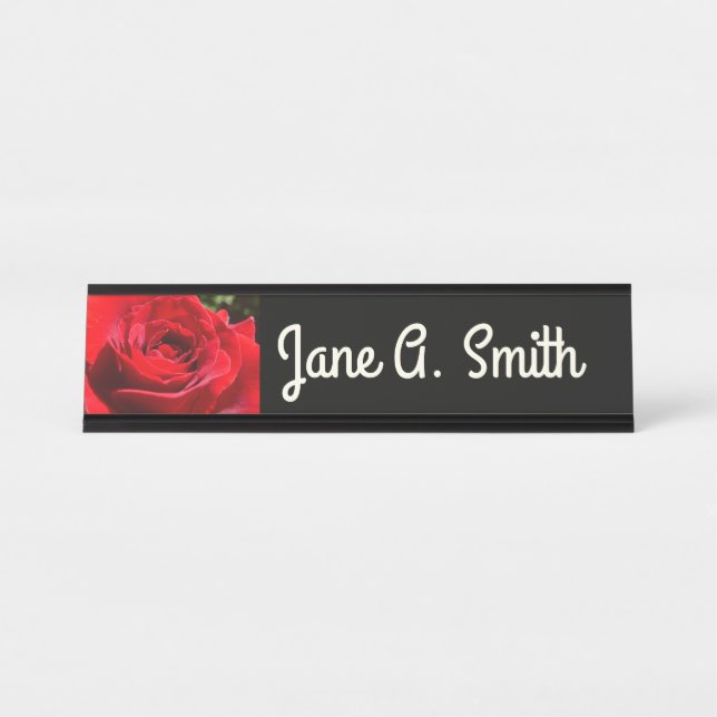 Porte-nom Pour Bureau Fleur rose rouge vif Belle florale (Devant)