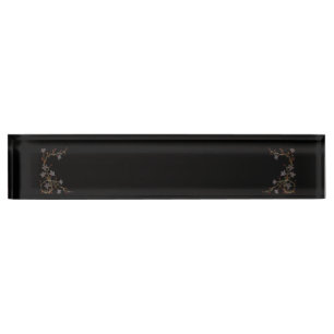 Porte-nom Pour Bureau Fleurs Art Déco sur fond noir