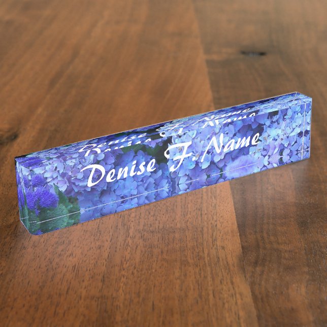 Porte-nom Pour Bureau Fleurs bleu Hydrangea Personnalisées Florales (Taille)