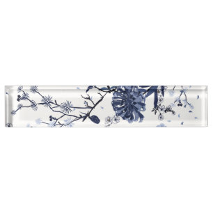 Porte-nom Pour Bureau Fleurs bleues