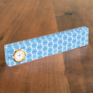 Porte-nom Pour Bureau Fleurs Bleues, Motif De Fleurs, Modèle Floral