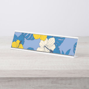 Porte-nom Pour Bureau Fleurs et feuilles d'hibiscus