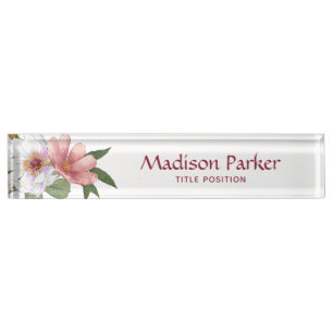 Porte-nom Pour Bureau Fleurs rose et blanc