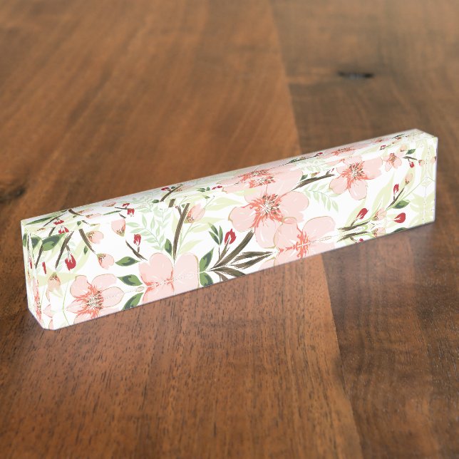Porte-nom Pour Bureau Fleurs roses (Taille)
