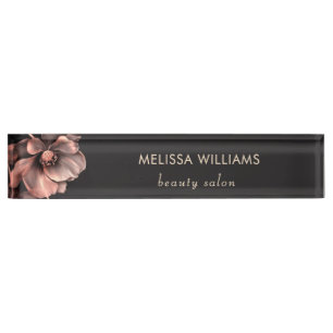 Porte-nom Pour Bureau Fleurs roses brillantes noires