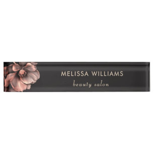 Porte-nom Pour Bureau Fleurs roses brillantes noires 
