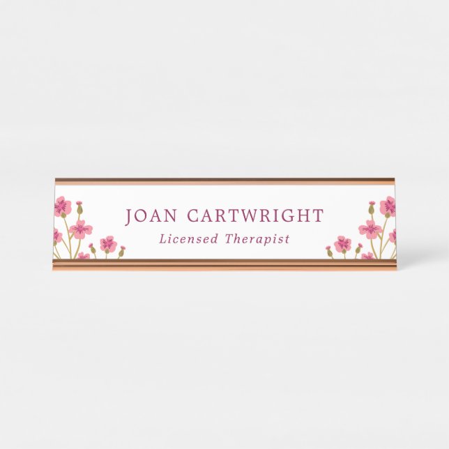 Porte-nom Pour Bureau Fleurs roses Texte Bourgogne (Devant)