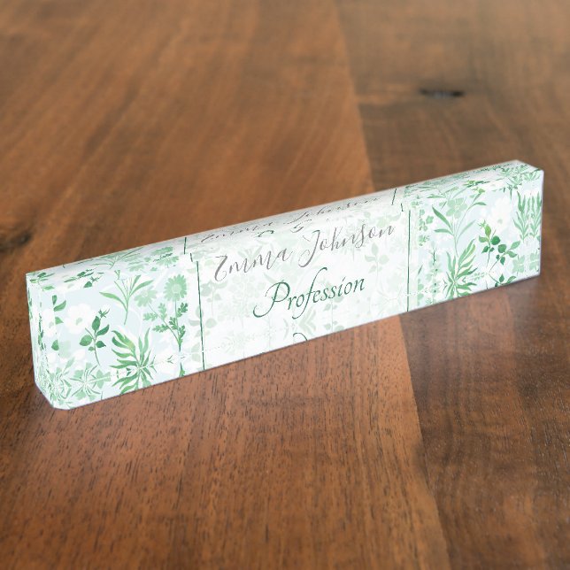Porte-nom Pour Bureau Fleurs vertes Peinture Botanique (Taille)