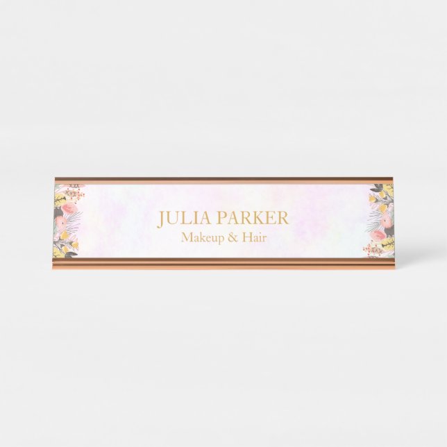 Porte-nom Pour Bureau Floral rose d'or (Devant)