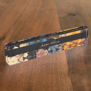 Porte-nom Pour Bureau Floral rustique vintage élégant noir