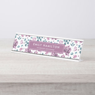 Porte-nom Pour Bureau Floral violet majestueux Personnalisé