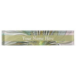 Porte-nom Pour Bureau Flore Imaginaire Fractale Fleur Art Avec Texte Or