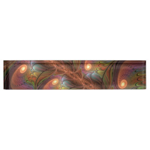Porte-nom Pour Bureau Fluorescent coloré Abstrait Trippy Brown Fractal