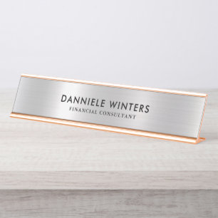 Porte-nom Pour Bureau Fond métallisé faux argent
