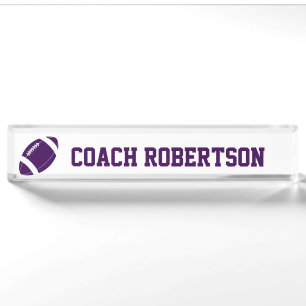 Porte-nom Pour Bureau Football Violet Personnalisé
