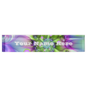 Porte-nom Pour Bureau Formes rondes spirales colorées Texte fractal Abst