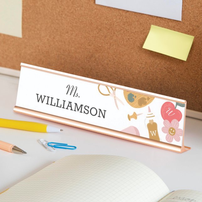 Porte-nom Pour Bureau Fournitures de l'école enseignant Personnalisé Bla (School Teacher School Supplies Personalized White Desk Name Plate)