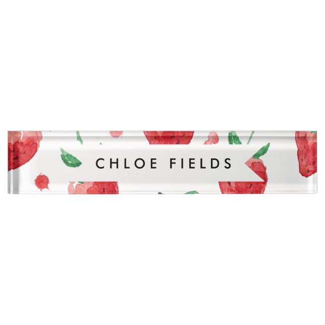 Porte-nom Pour Bureau Fraises rose et baies peintes par rouge (Devant)