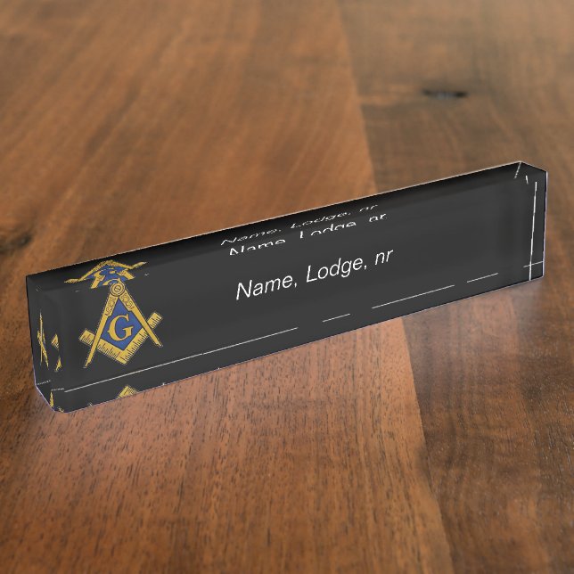 Porte-nom Pour Bureau Freemason Masonic Black and gold (Taille)