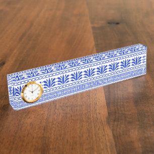 Porte-nom Pour Bureau Fret grec, Motif méditerranéen, Bleu