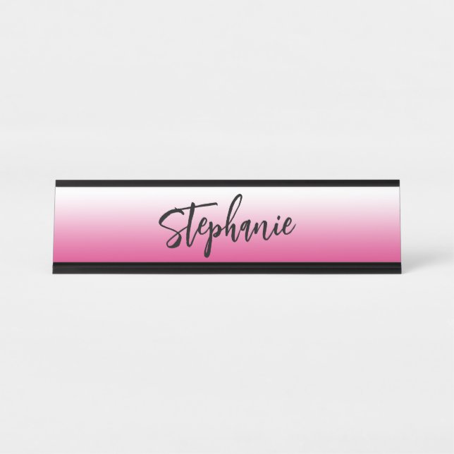 Porte-nom Pour Bureau Fuchsia chaude personnalisée rose et blanc (Devant)