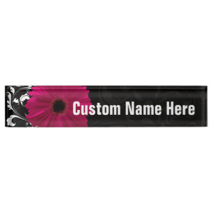 Porte-nom Pour Bureau Fuchsia Gerbera Daisy Black/White Swirl