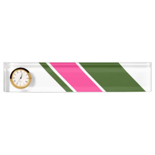Porte-nom Pour Bureau Fun Bold Pink Forest Green Racing Stripes Sur Whit