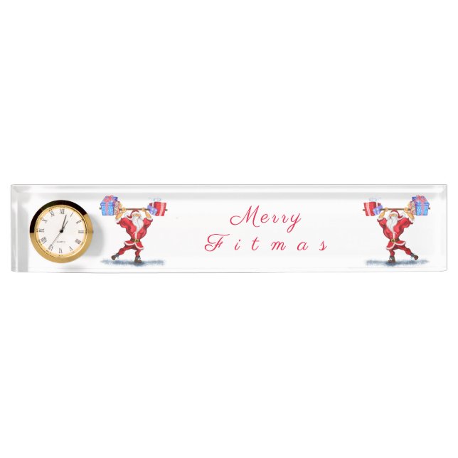 Porte-nom Pour Bureau Funky Christmas Desk Plaque Bodybuilder Santa Clau (Devant)