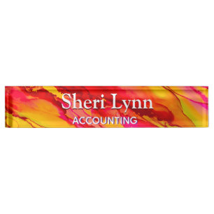 Porte-nom Pour Bureau Fuscia Wild Ink Ink Art Desk Nameplate