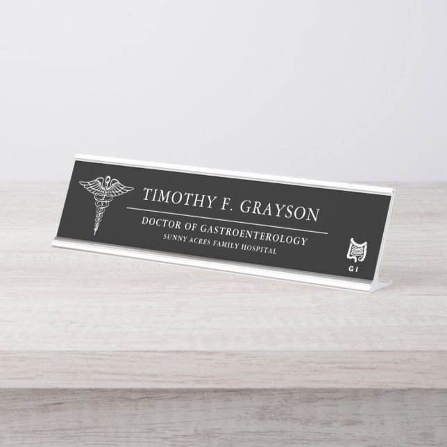 Porte-nom Pour Bureau Gastroentérologue professionnel Noir (Devant)
