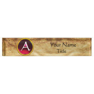 Porte-nom Pour Bureau GEM MONOGRAM ,RED RUBY, parchemin
