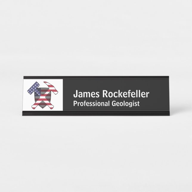 Porte-nom Pour Bureau Géologue Nameplate avec logo Rock Hammer (USA) (Devant)