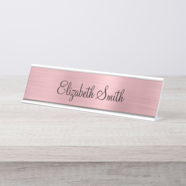 Porte-nom Pour Bureau Girly Blush Pink Metallic (Devant)