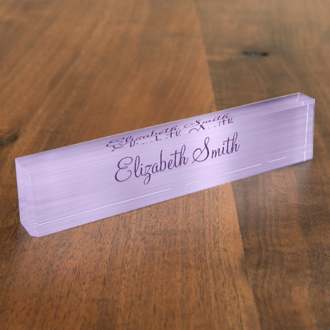 Porte-nom Pour Bureau Girly Pale Purple Faux Metallic Foil (Taille)