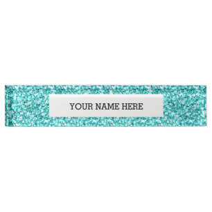 Porte-nom Pour Bureau Girly, parties scintillantes bleues d'Aqua