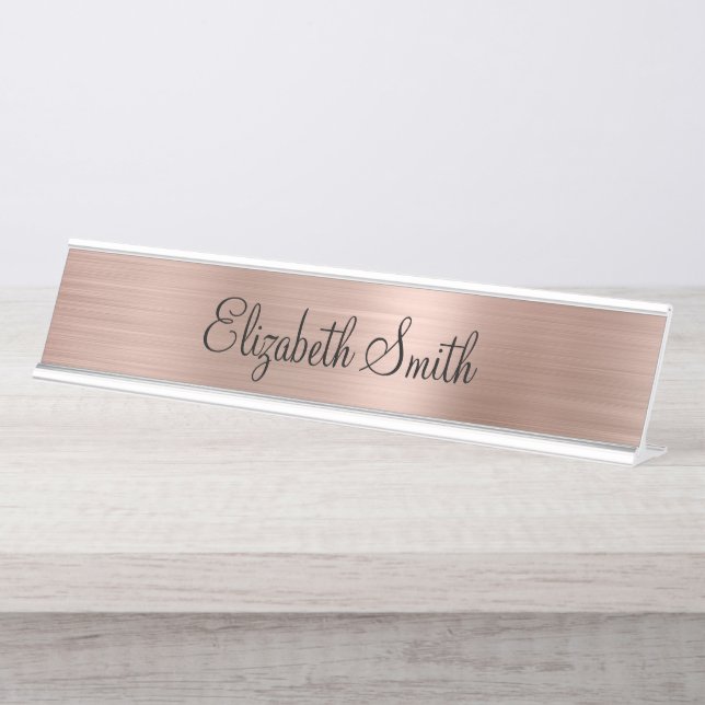 Porte-nom Pour Bureau Girly Rose Gold Metallic (Devant)