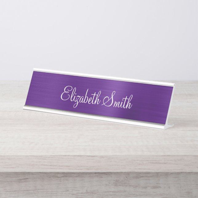 Porte-nom Pour Bureau Girly Royal Purple Metallic Foil (Devant)