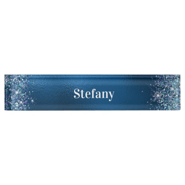 Porte-nom Pour Bureau Glitter Royal Blue Foil Nom individuel (Devant)