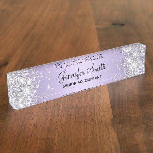 Porte-nom Pour Bureau Glitterie Argent Pale Lavande Dégradé
