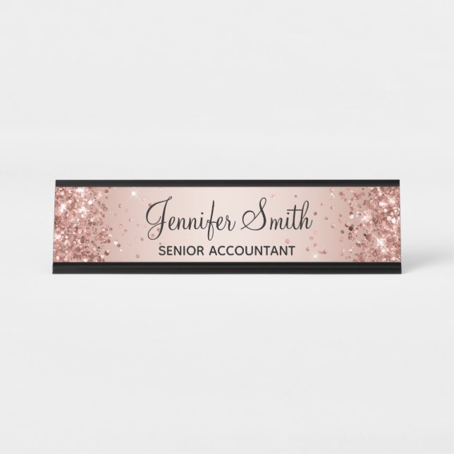 Porte-nom Pour Bureau Glitterie Faux Rose Gold Gradient (Devant)