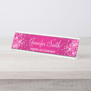 Porte-nom Pour Bureau Glitterie rose chaud