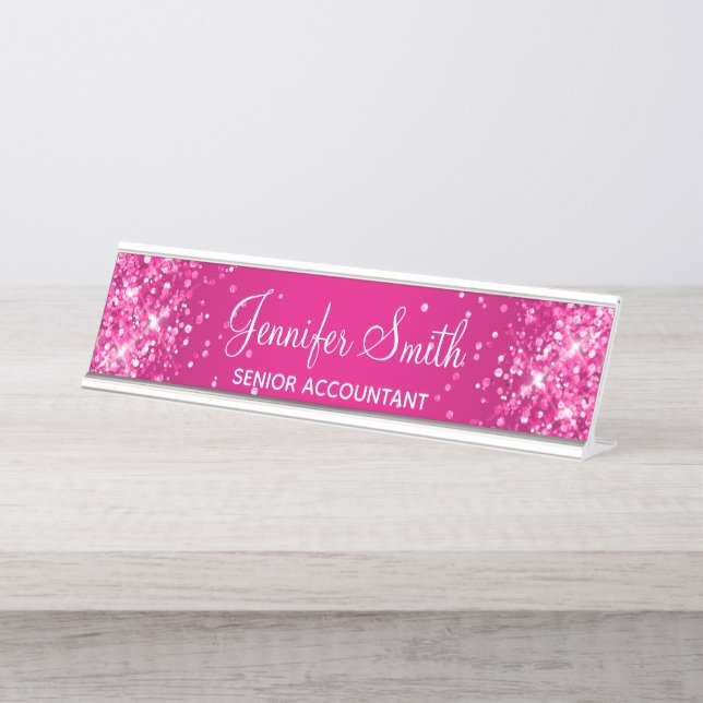 Porte-nom Pour Bureau Glitterie rose chaud (Devant)
