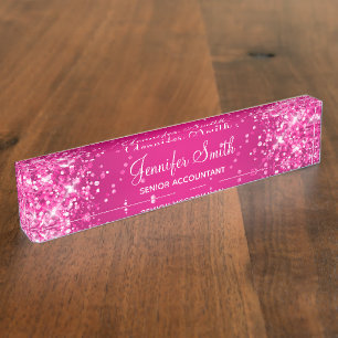Porte-nom Pour Bureau Glitterie rose chaud