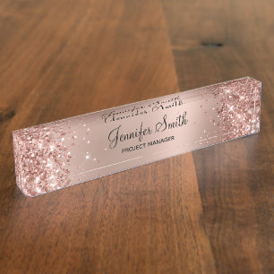 Porte-nom Pour Bureau Glitterie Rose or Gradient